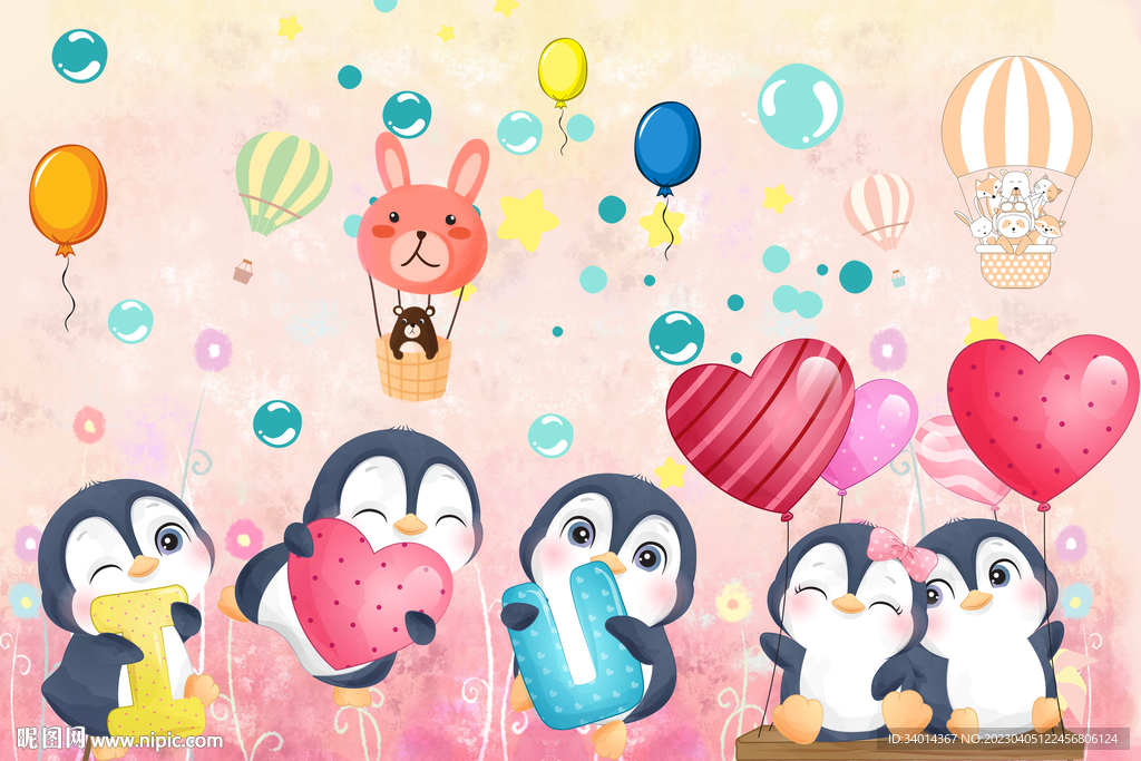 卡通企鹅背景墙墙