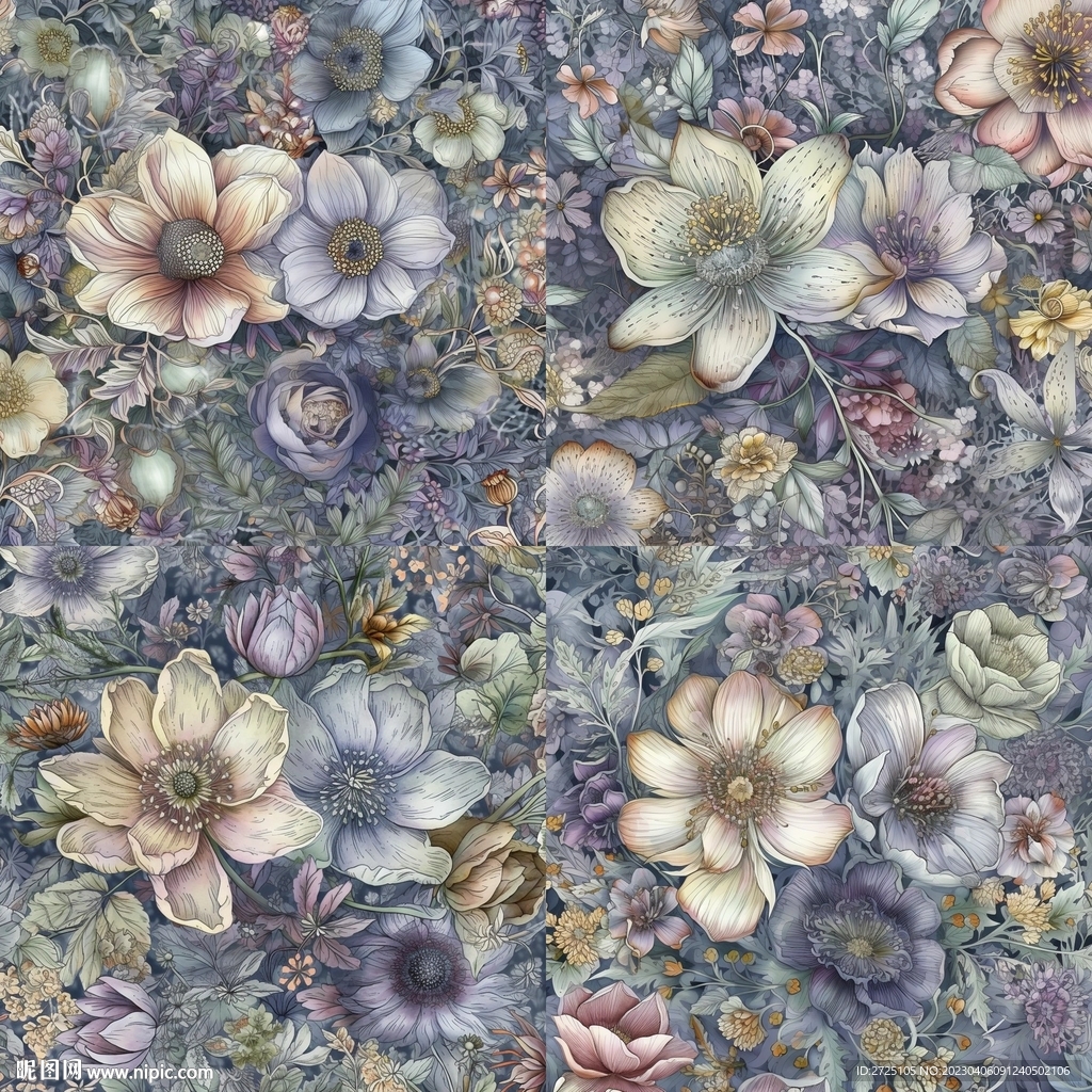 水彩花 手绘花 油画花 真丝印