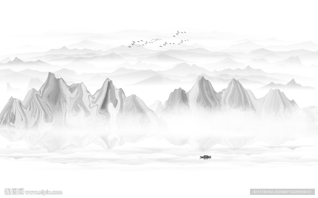 新中式水墨山水画背景墙