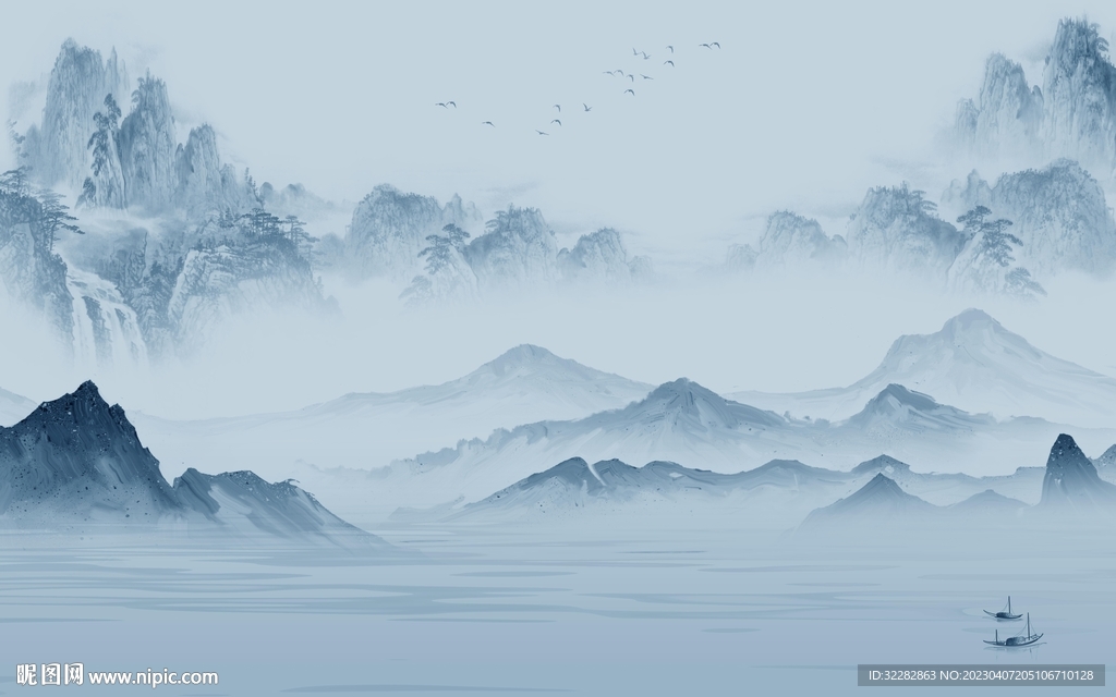 简约 电视背景山水 tIF分层