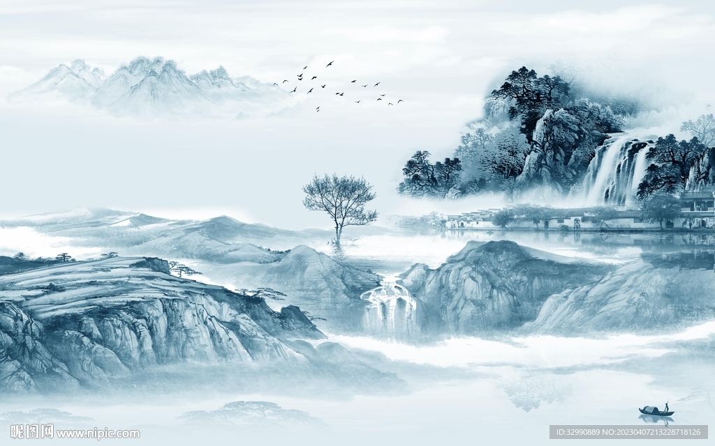 高档 别墅山水背景 TIf分层