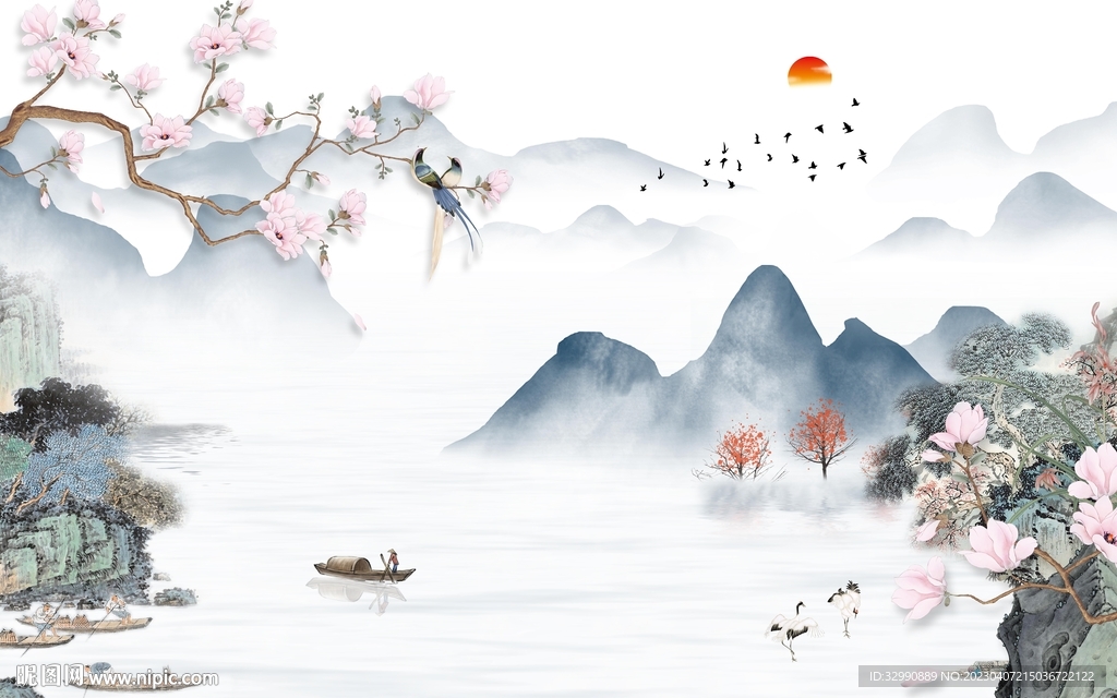 人气 别墅山水背景 TIf分层