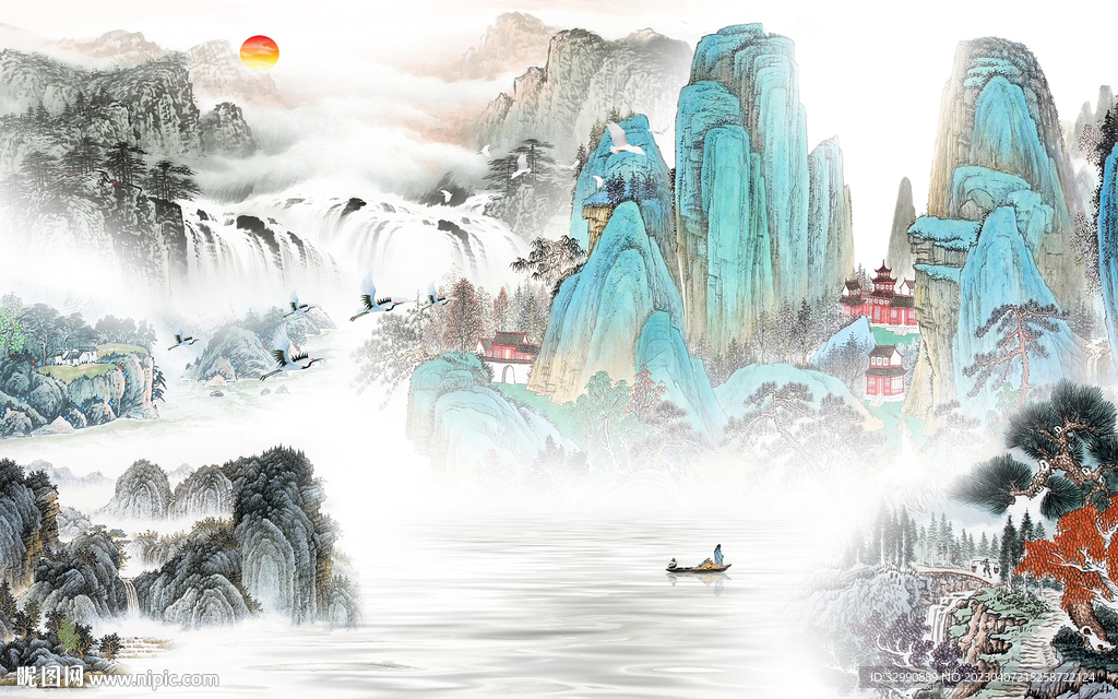 新品 别墅山水背景 TIf分层