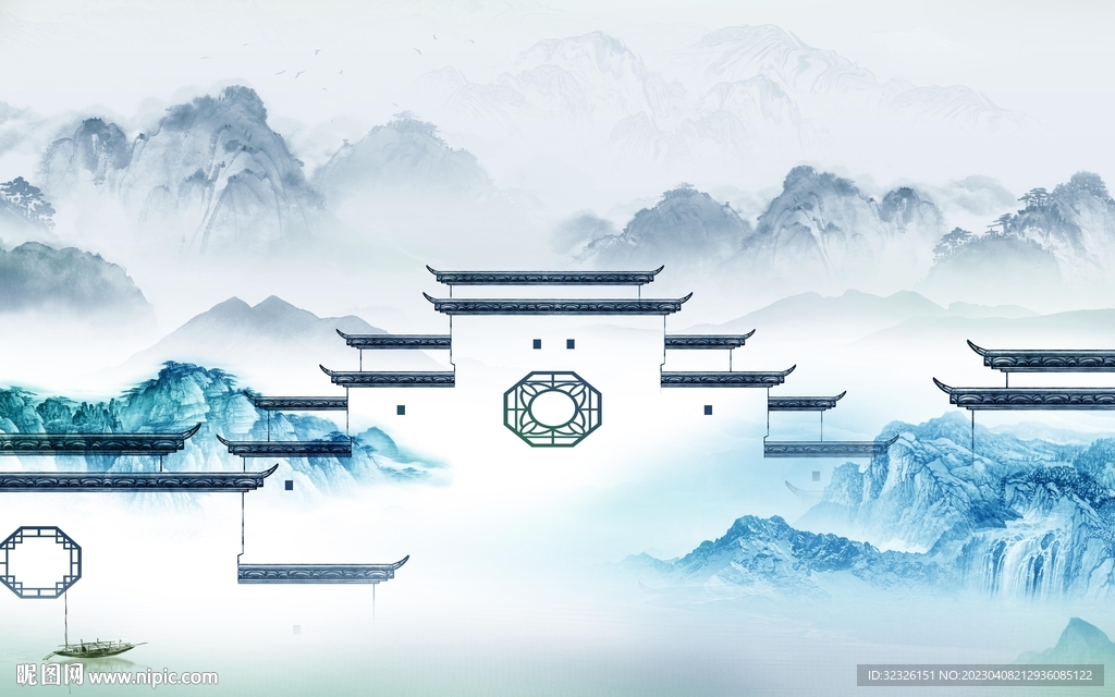 新款 简约背景山水 tif分层