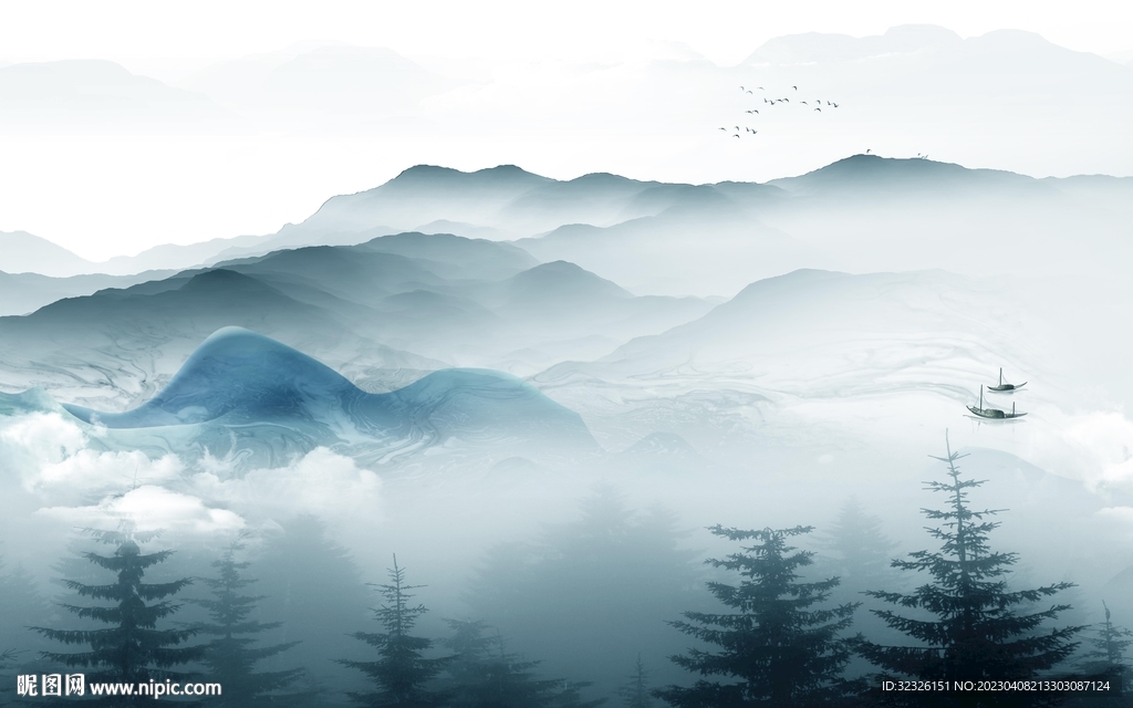 最新 简约背景山水 tif分层