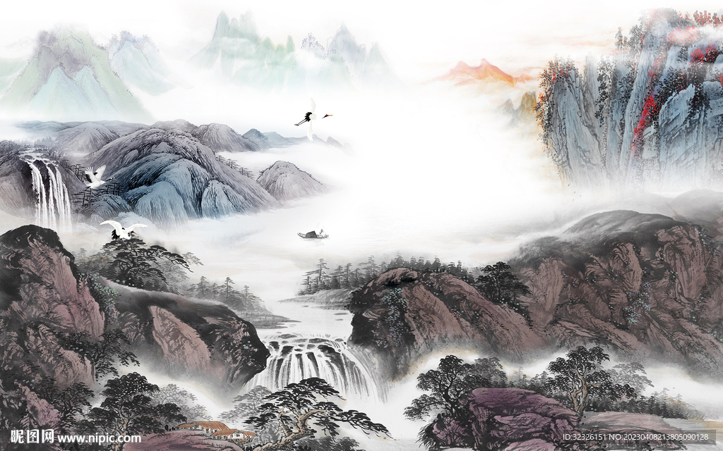 客厅 简约背景山水 tif分层