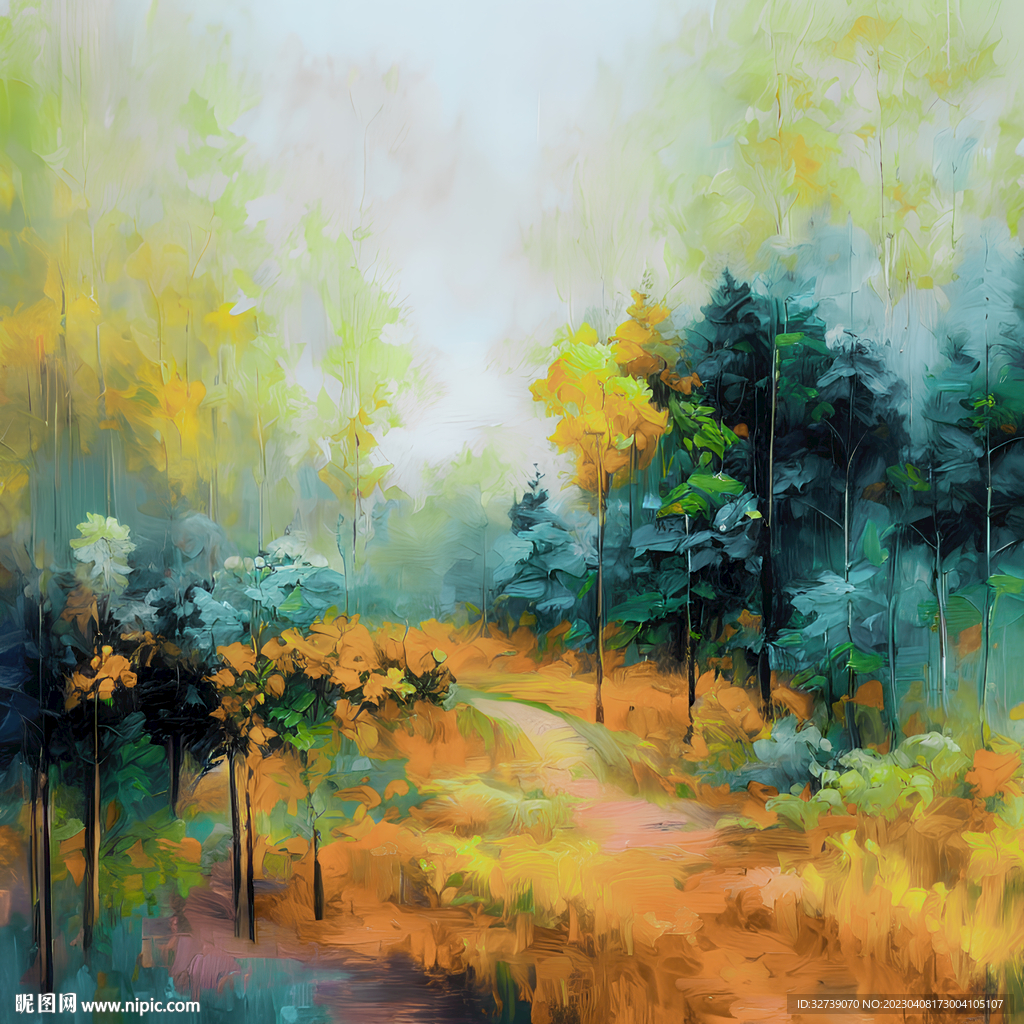 油画 多彩树林