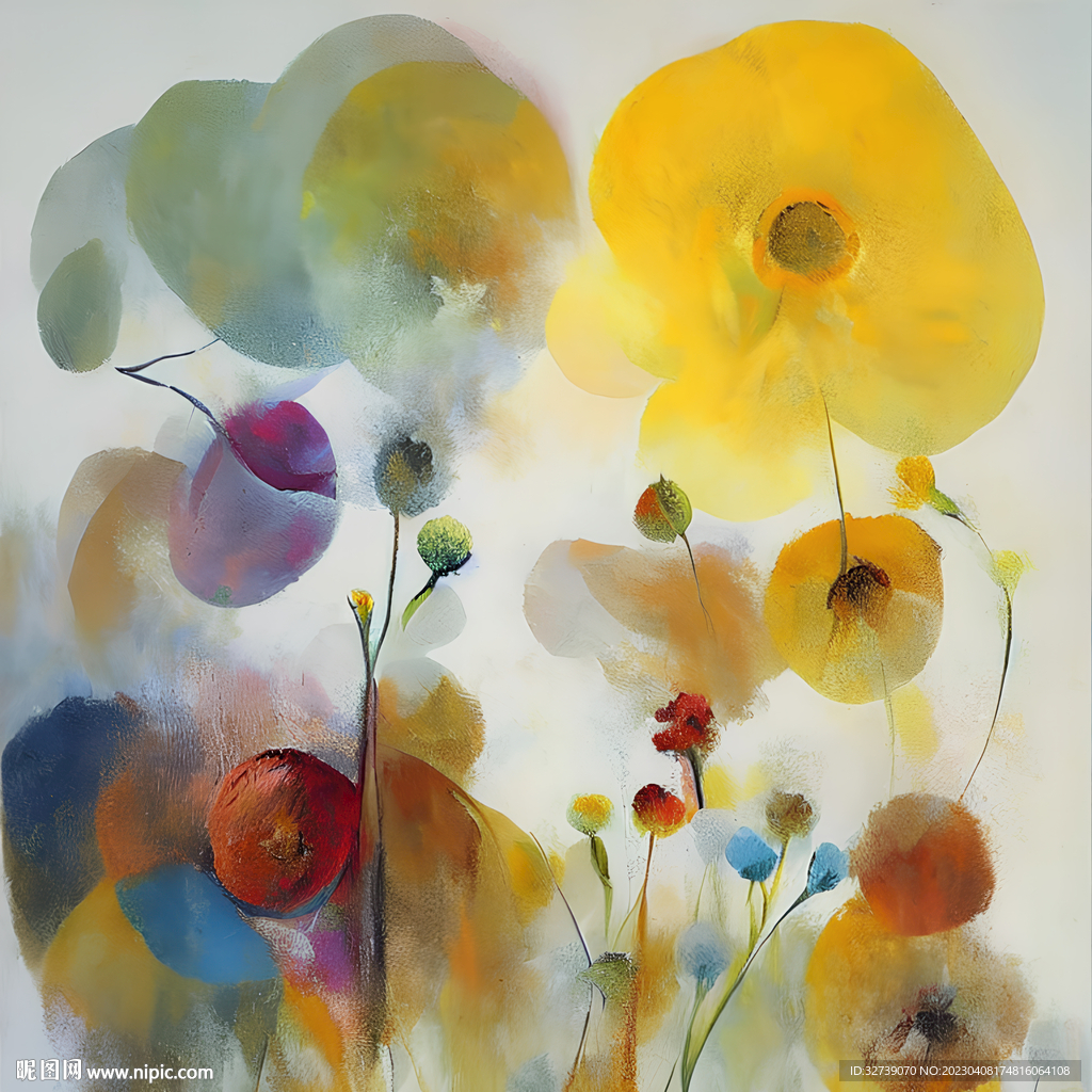 油画 盛开的野花