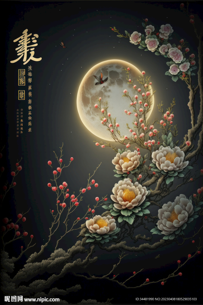 花朵圆月中秋设计