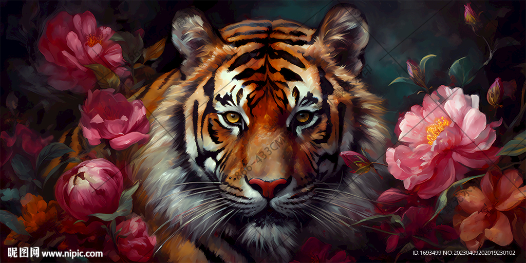 老虎水彩装饰画