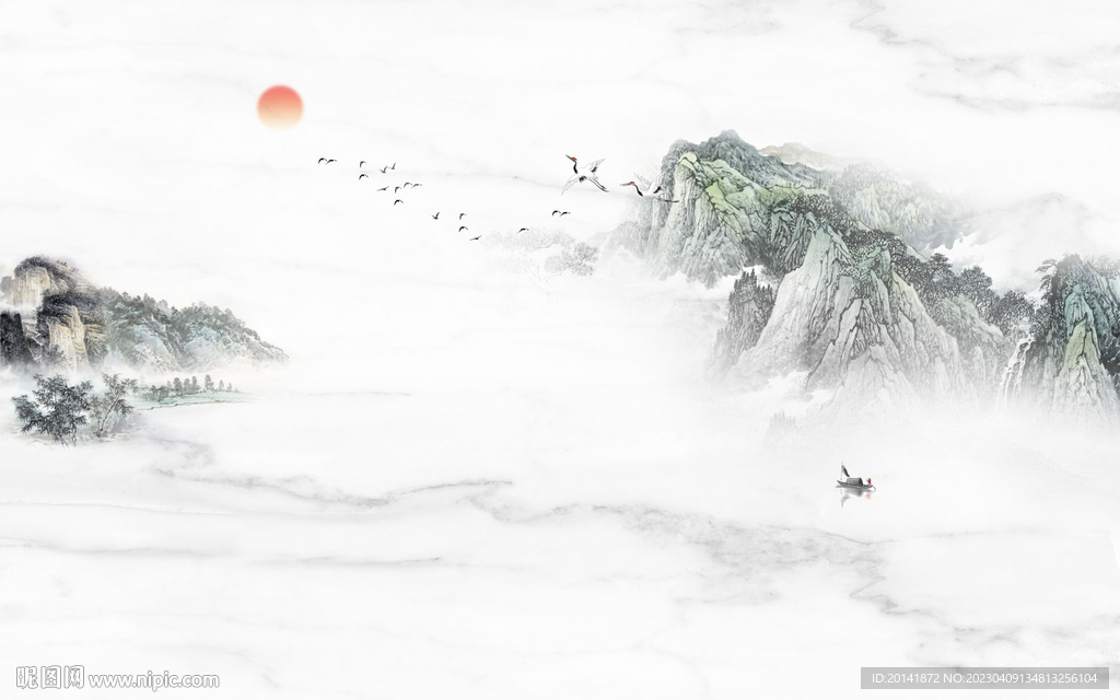 新中式水墨石纹山水