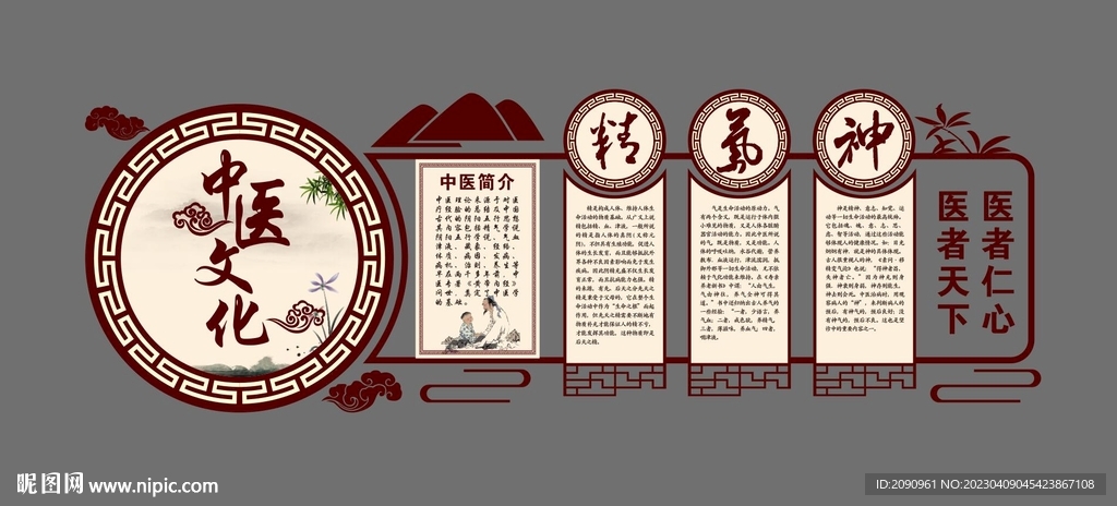 中医文化墙 精气神 医者仁心 