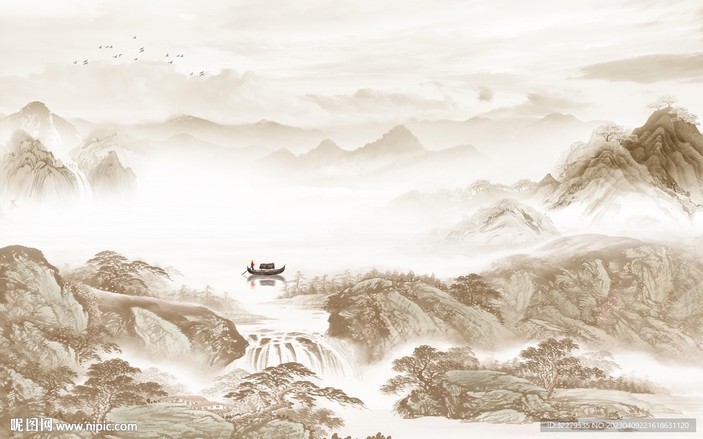 爆款 山水客厅背景 TiF分层