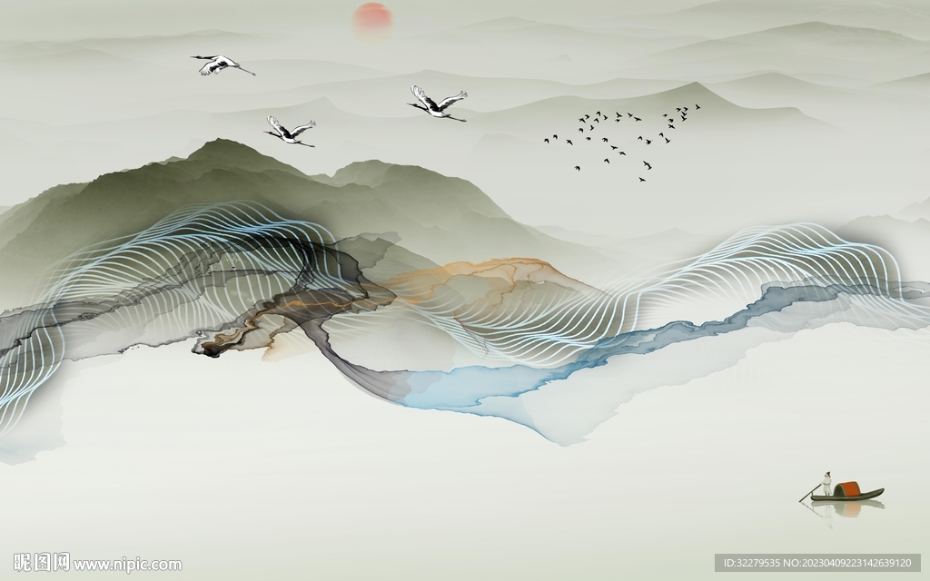 高档 山水客厅背景 TiF分层