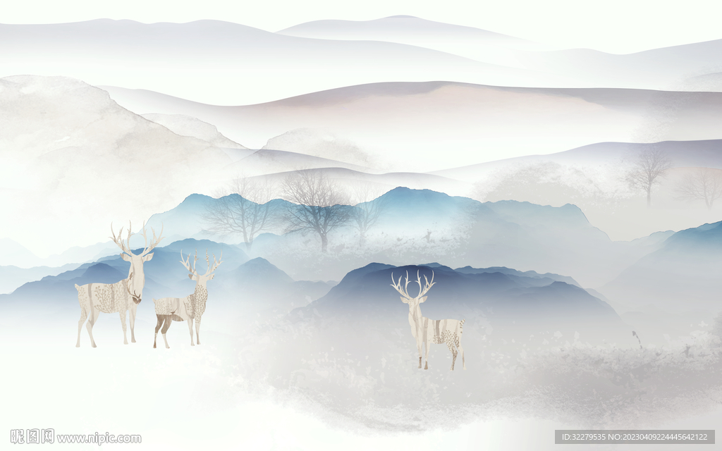 高端 山水客厅背景 TiF分层