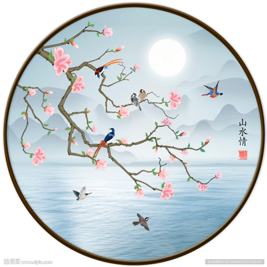 玉兰花鸟山水装饰画