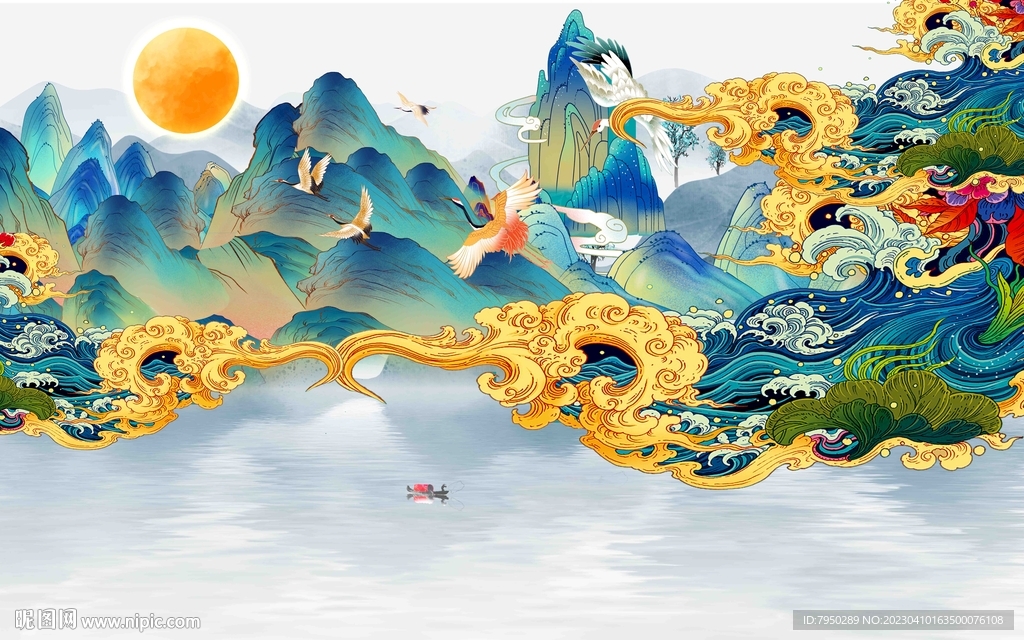 国潮山水背景墙