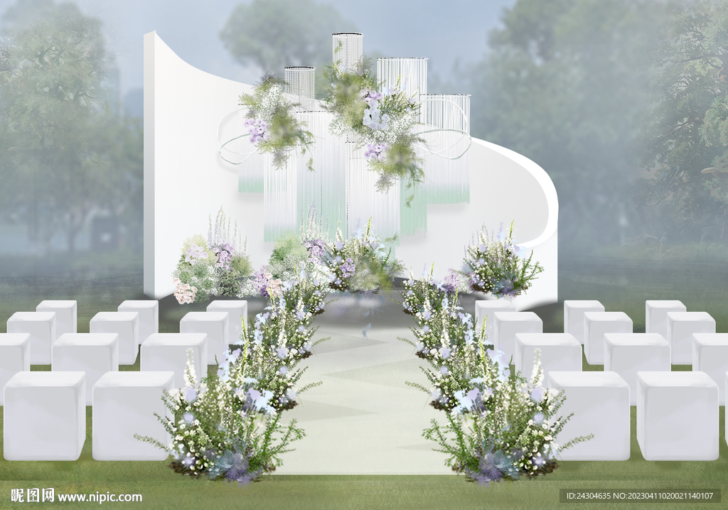 婚礼白绿效果图