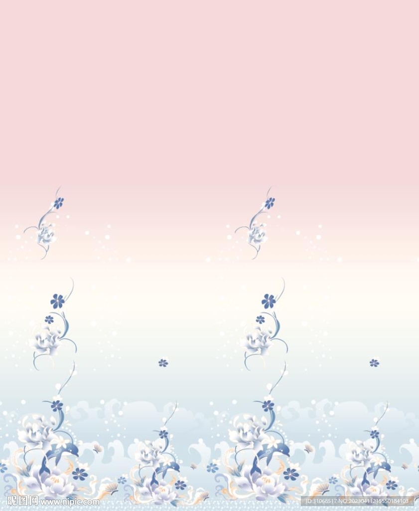 汉服蓝色渐变海豚花朵