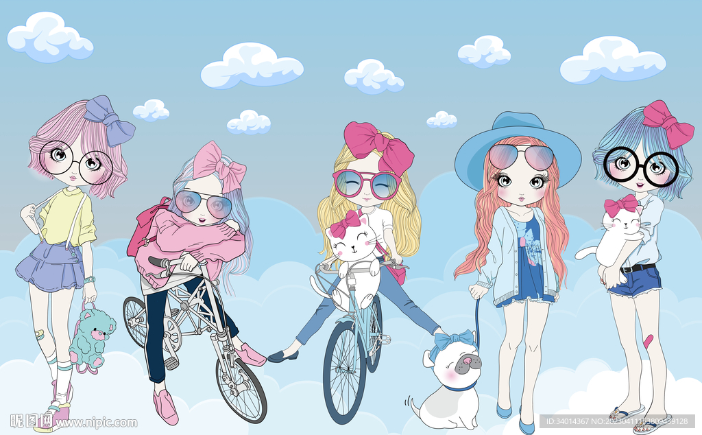 卡通服装店少女背景墙