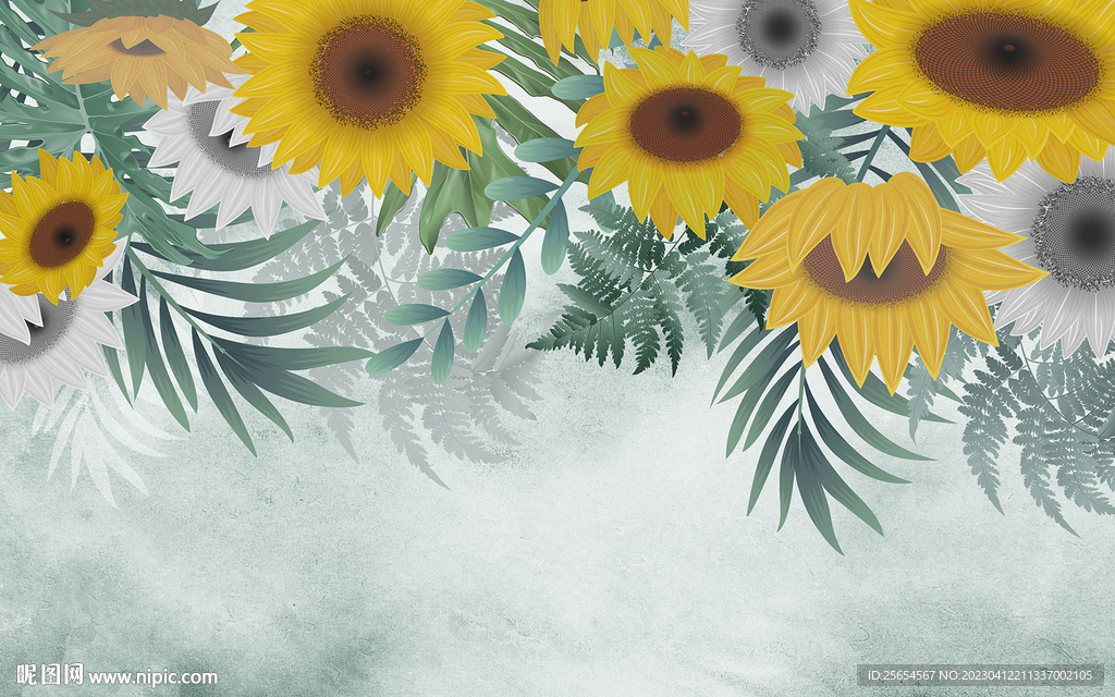 北欧手绘田园风向日葵背景墙