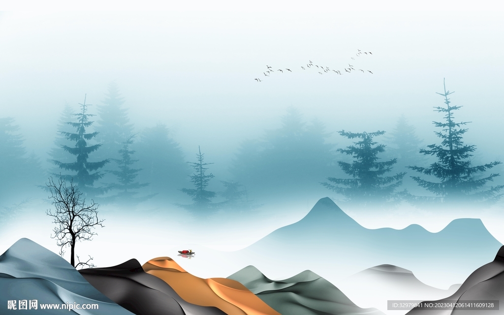 爆款 高端意境山水 tif分层