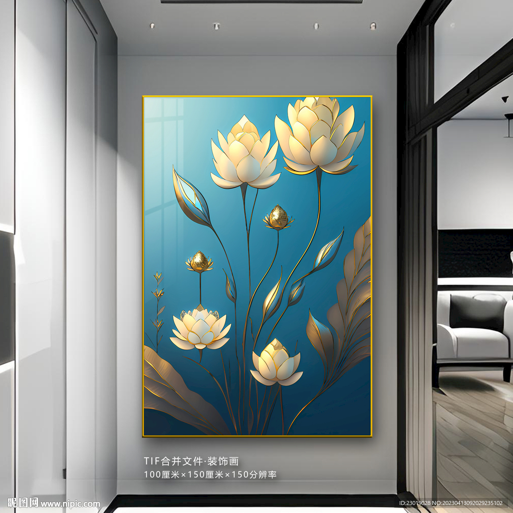 牡丹花玄关背景墙装饰画