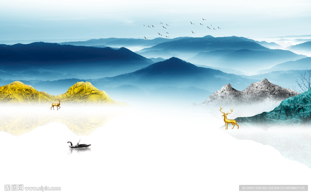 高档 别墅背景山水 tif分层