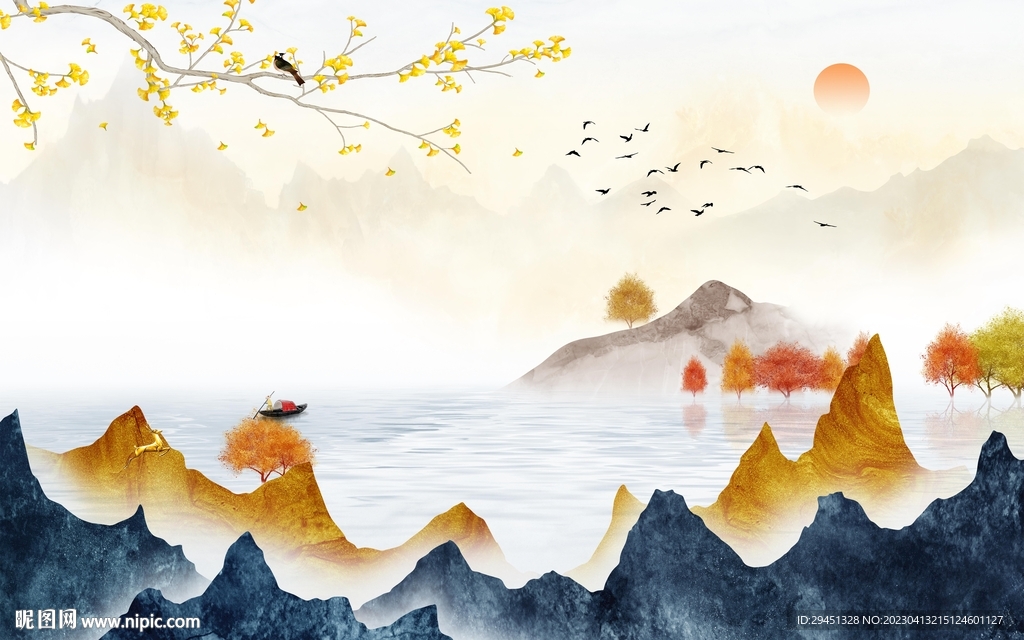 简约 别墅背景山水 tif分层