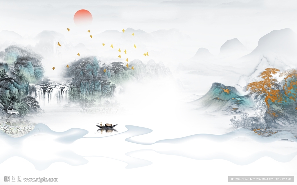 最新 别墅背景山水 tif分层