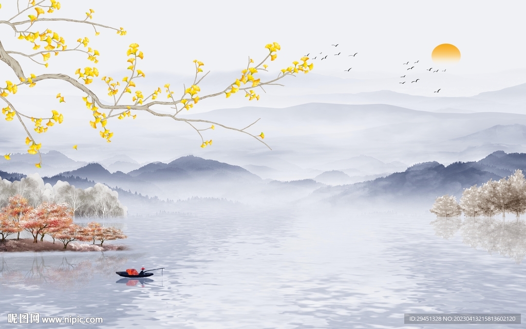 高清 别墅背景山水 tif分层