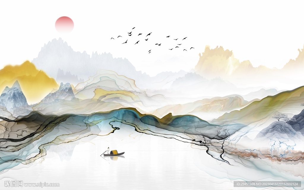 人气 别墅背景山水 tif分层