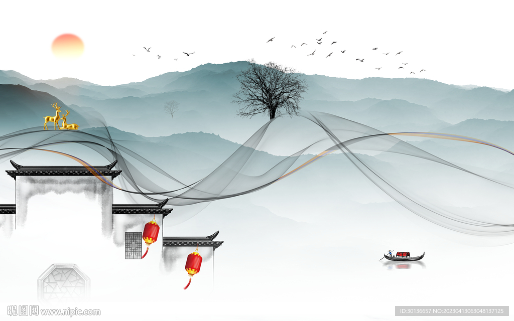 简约 高端热销山水 tif分层