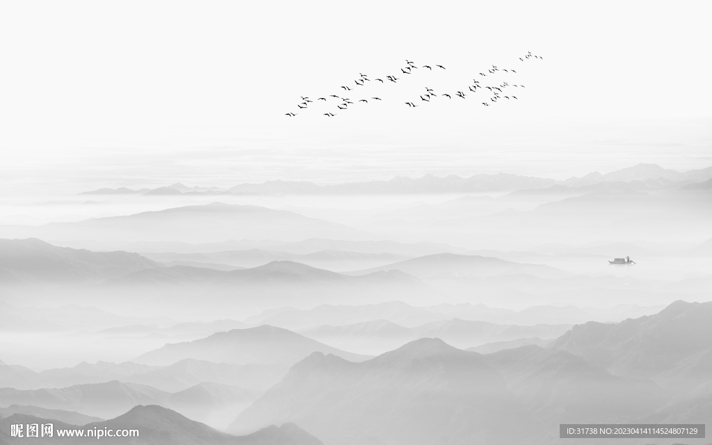 现代简约水墨山水画背景墙