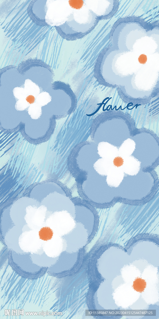 清新蓝色花手机壳图案