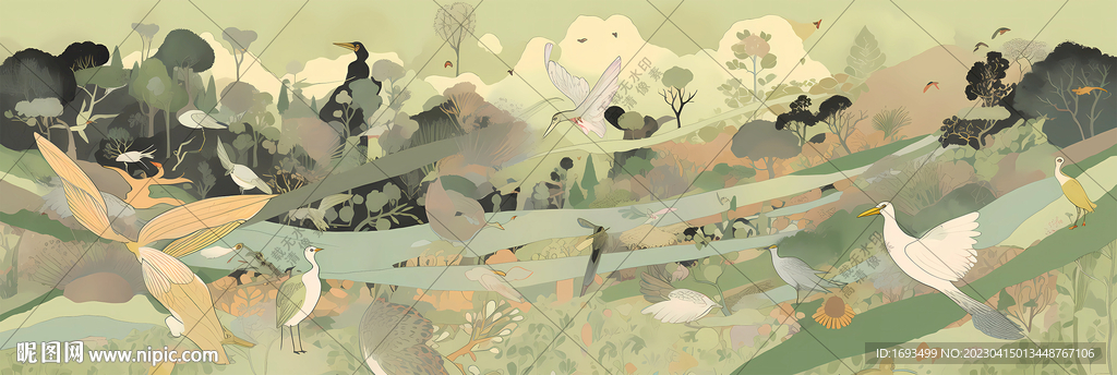 新中式花鸟抽象画