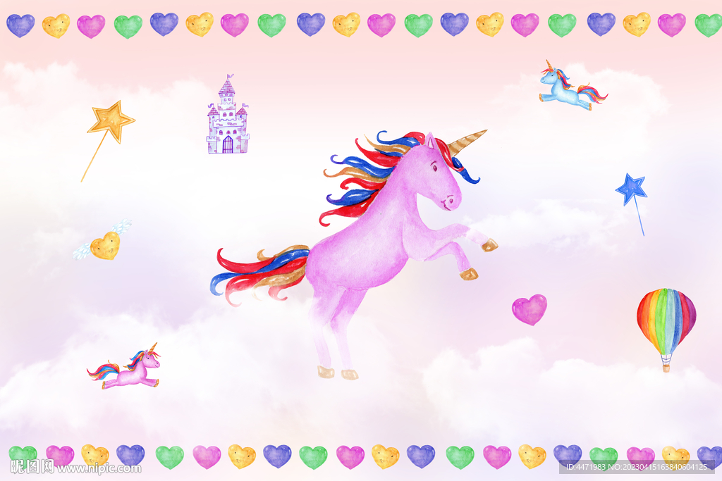 粉红色梦幻独角兽公主背景墙