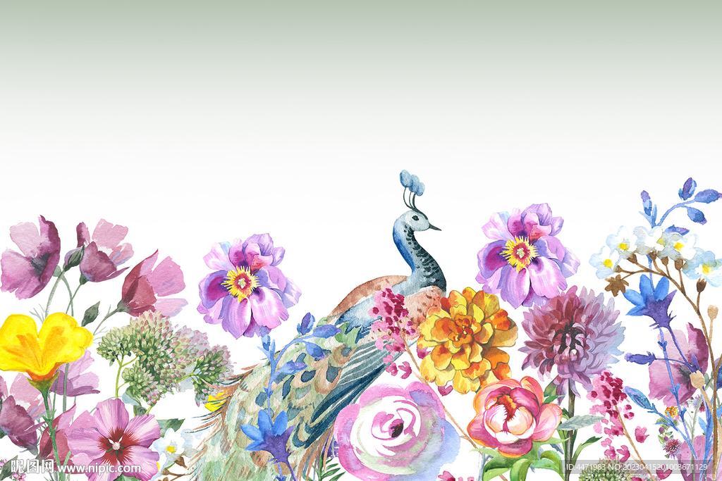 水彩富贵花开背景