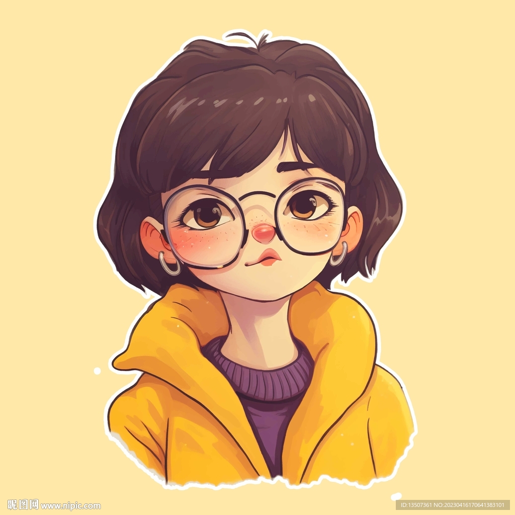 手绘戴眼镜的女孩