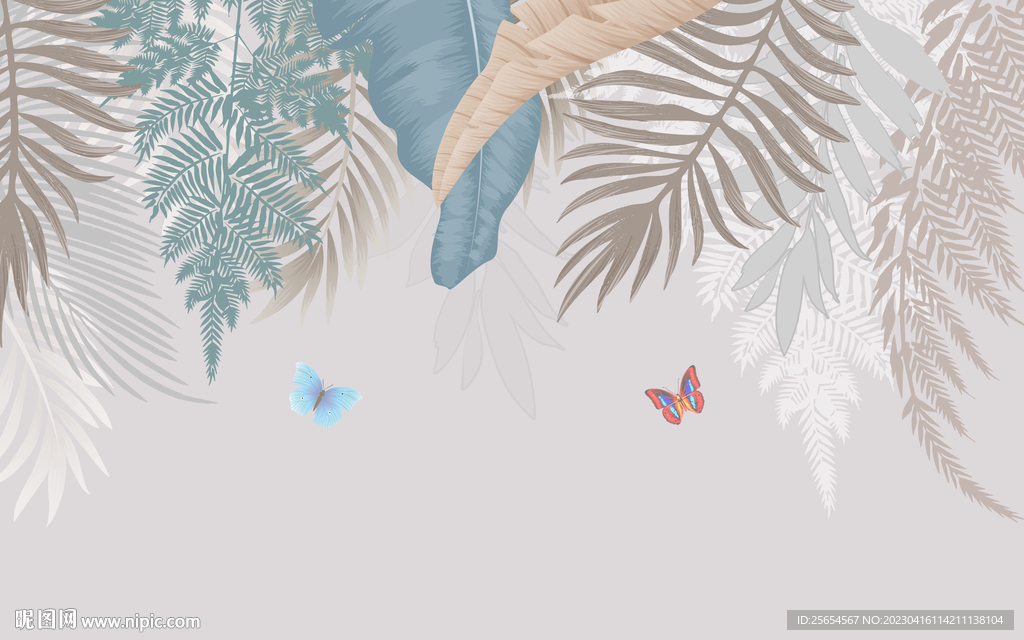 芭蕉叶简约室内背景墙