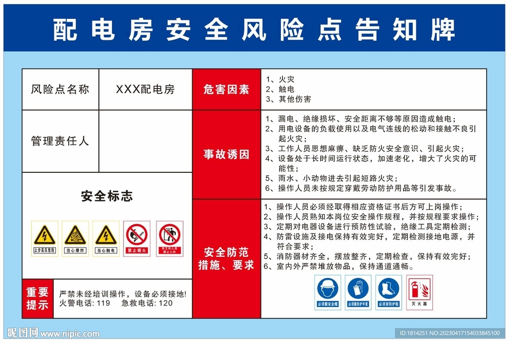 配电房安全风险点告知牌