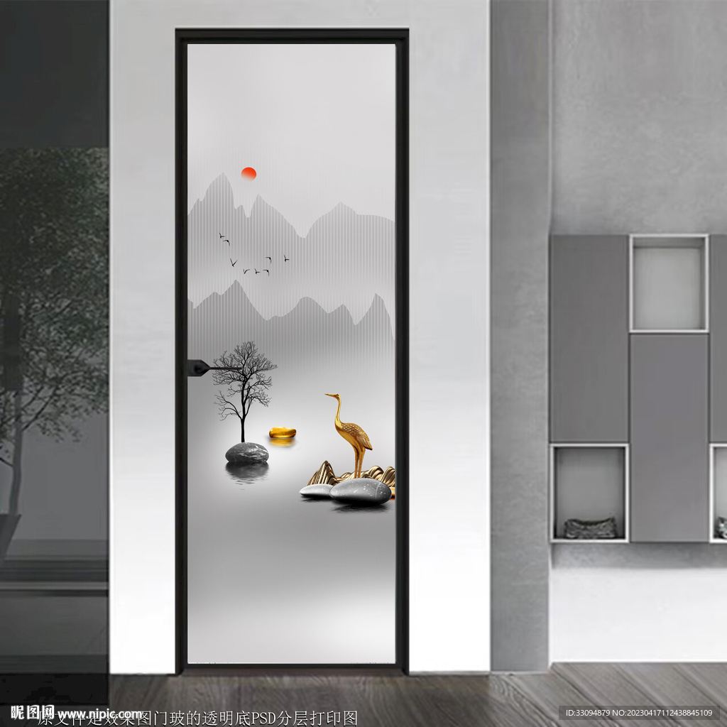 高清分层透明底平开门打印图