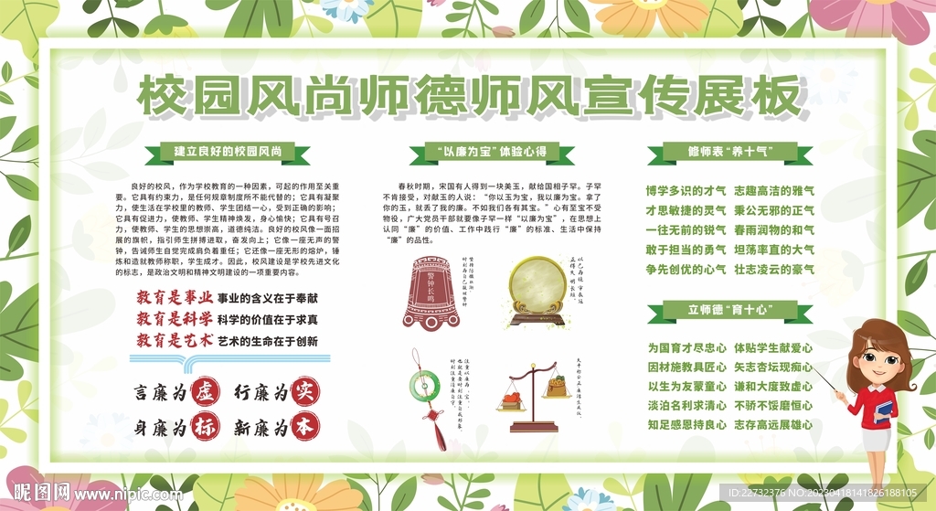 校园风尚师德师风宣传展板