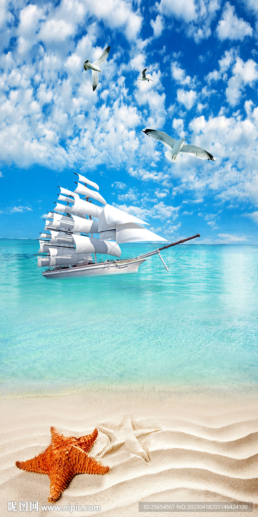 一帆风顺大海帆船风景画玄关