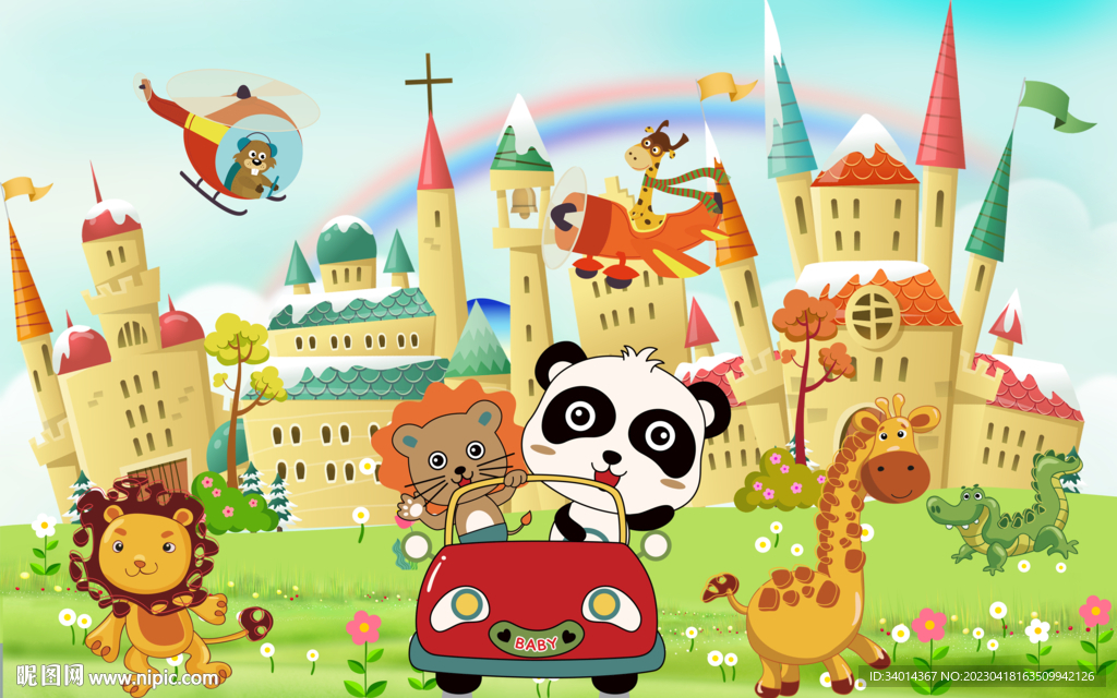 卡通动物儿童房背景