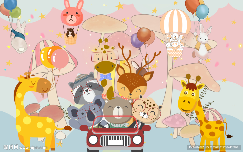 卡通动物儿童背景墙