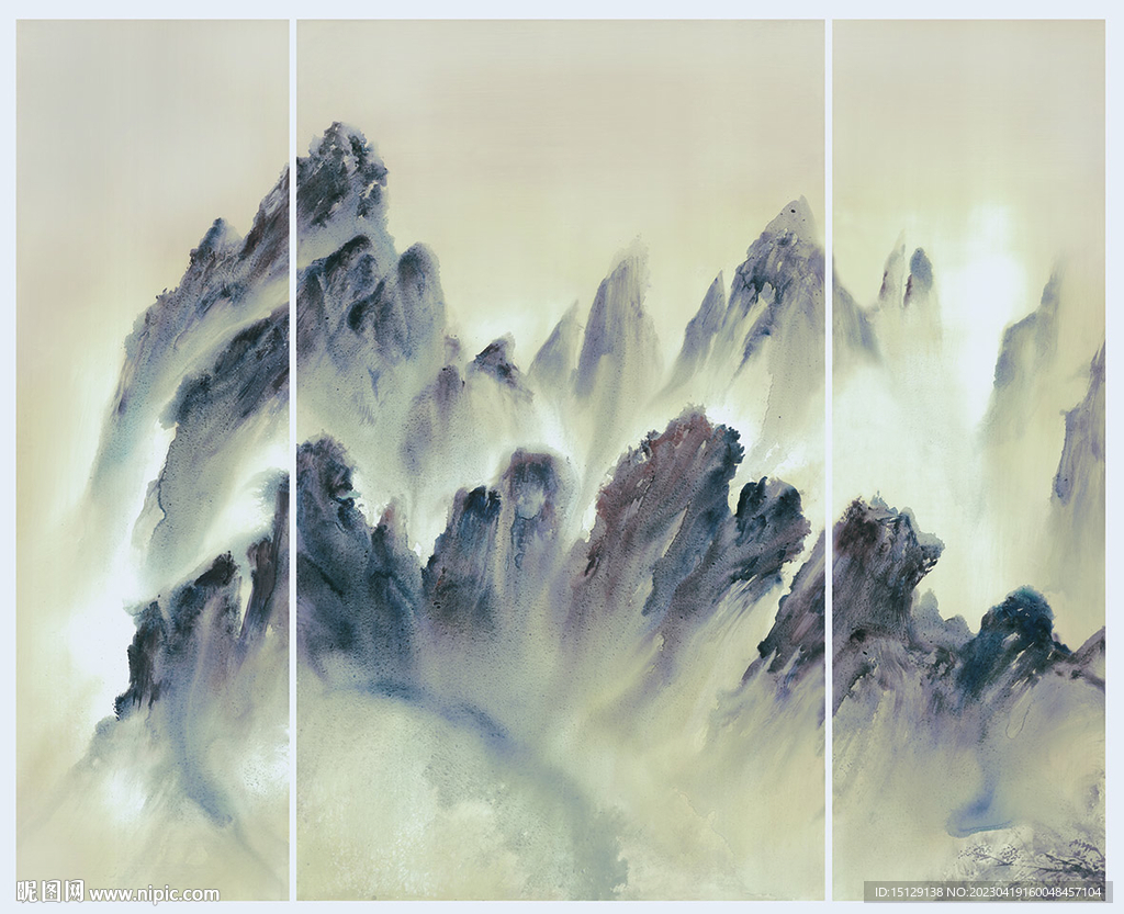 泼墨山水三联屏