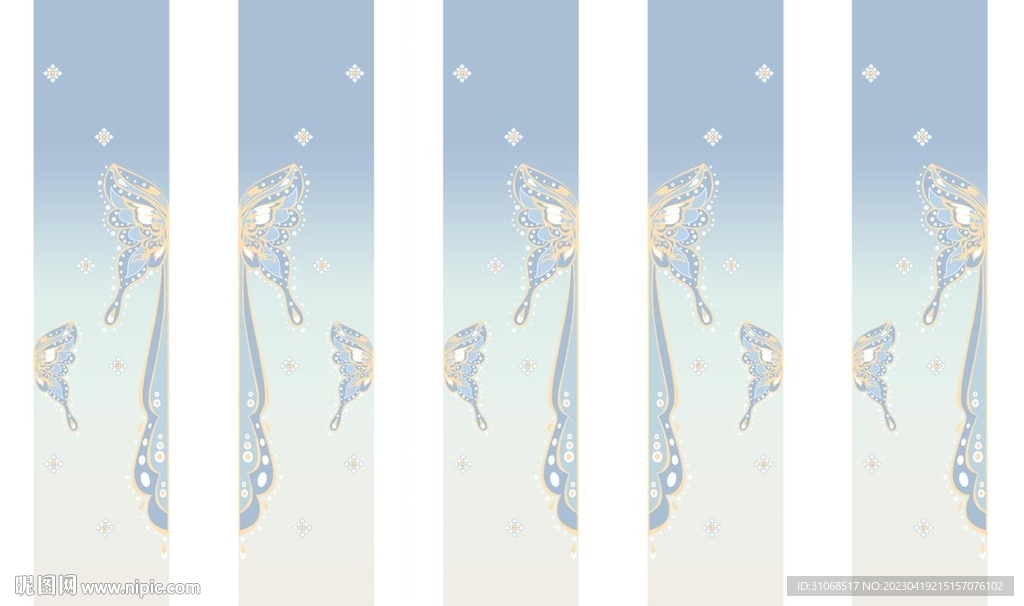 汉服蓝色渐变半支蝴蝶