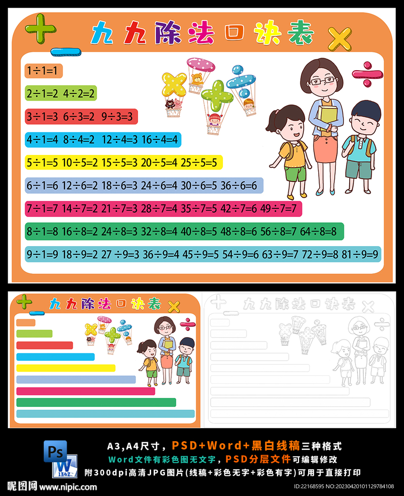 九九除法口诀表数学小报