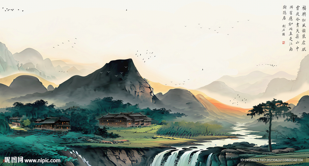 江南水墨山水画